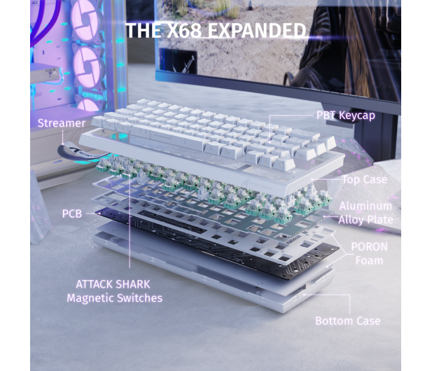 Attack Shark X68 HE Rapid Trigger 8kHz/128kHz Poron biała 6972792471020 - 1349048 - zdjęcie 7